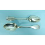 A pair of William IV silver fiddle pattern Table Spoons, by William Eaton, hallmarked London,