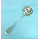 A Victorian silver fiddle pattern Ladle, by Chawner & Co, hallmarked London, 1857, with crested