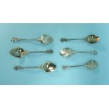 A set of six George VI ornate silver Coffee Spoons, by William Adams Ltd, hallmarked Birmingham,