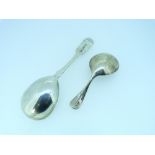 A Victorian silver fiddle pattern Caddy Spoon, hallmarked Chester, 1848, 5in (12.5cm) long, together