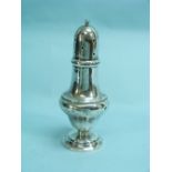 A George V silver Sugar Caster, hallmarked London, 1928, of baluster form, the pierced cover with