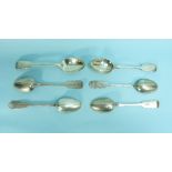 A set of six Victorian silver fiddle-pattern Teaspoons, by William Robert Smily, hallmarked