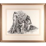 Irene Wise, Modern British School, 'Apple Harvest', charcoal study, signed, 46 x 61cm.