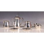 An Austrian white metal bachelor coffee set for two, comprising coffee pot, cream, sugar and two
