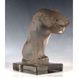 A Lalique style, frosted glass car mascot of a seated panther, 20cm.