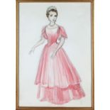 Carl Toms (1927-1999), watercolour and pencil, design for Princess Margaret's ball gown in pink,