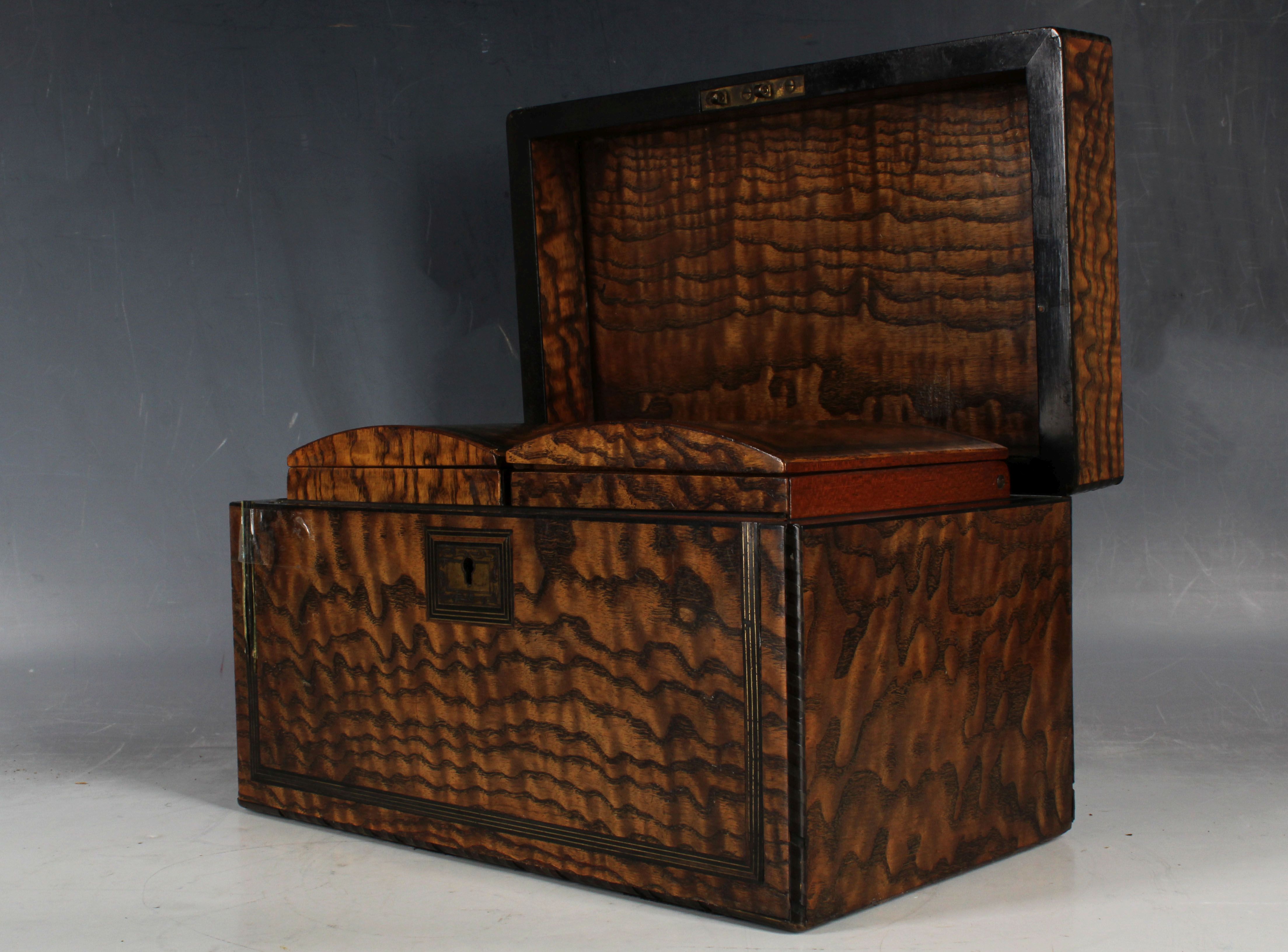 An unusual 19th Century burr ash? two division tea caddy. - Image 2 of 4