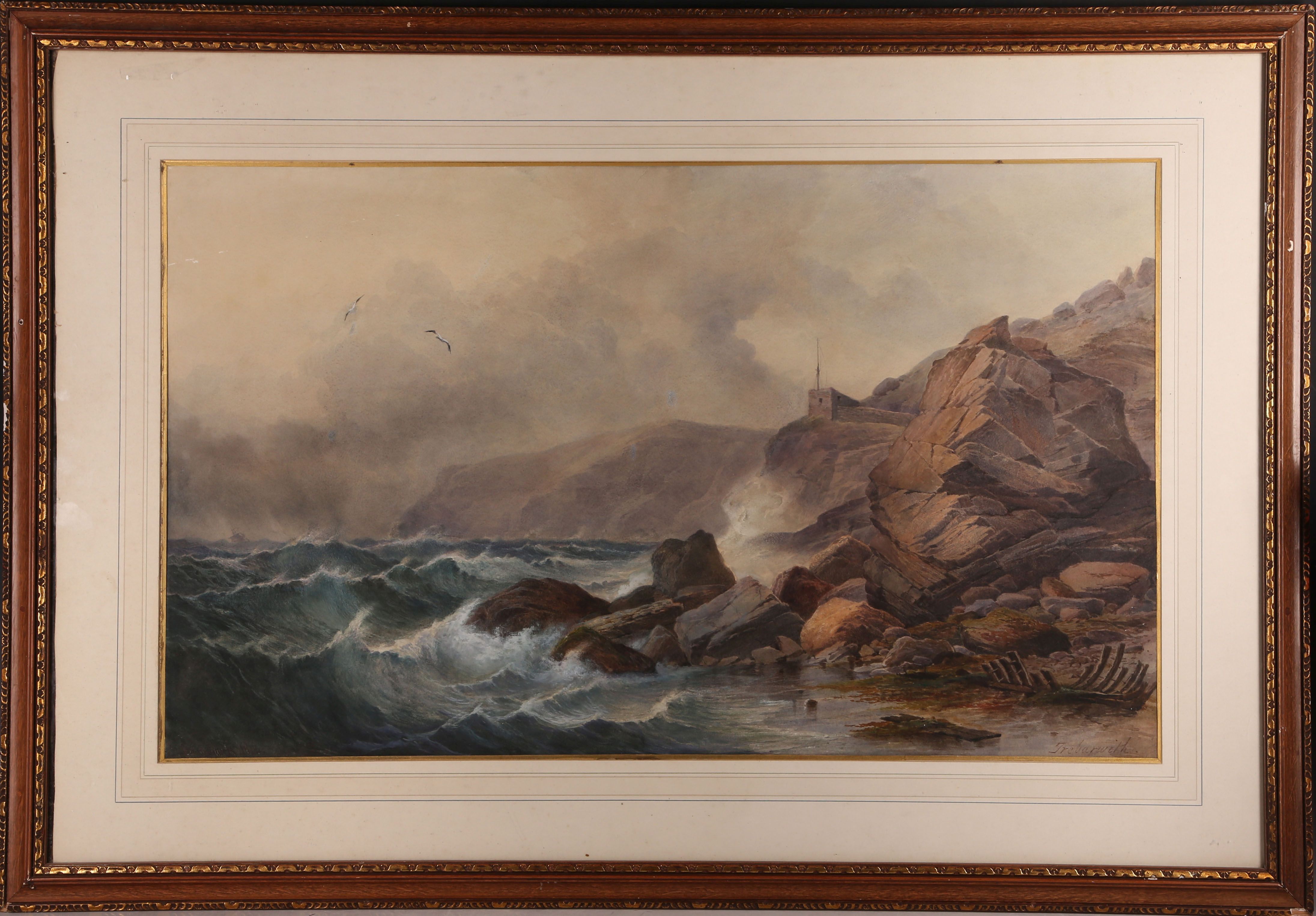 Henry Harris (1852-1926), 'Trebarwith', a dramatic watercolour of the Cornish coast, signed lower