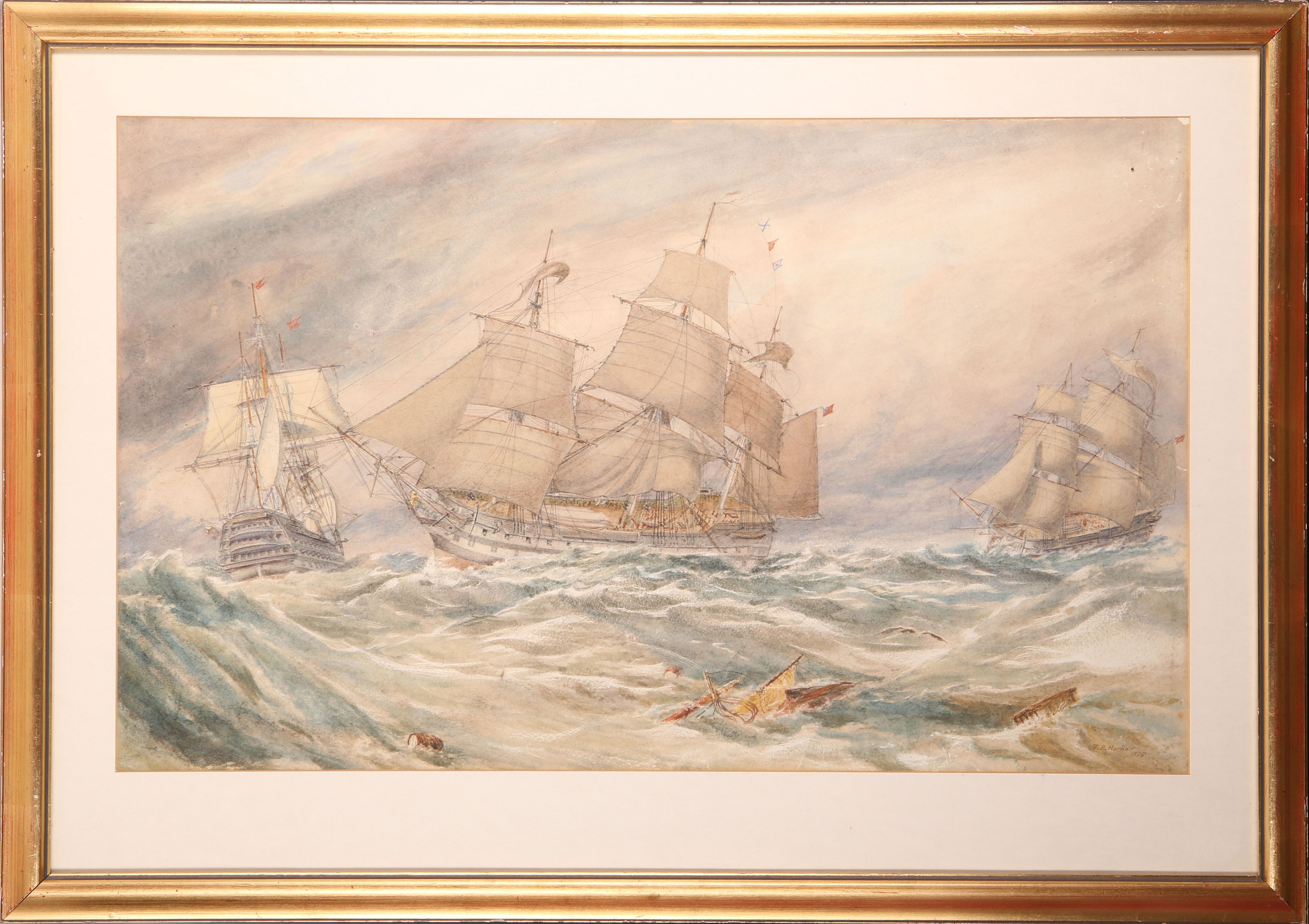 T.B. Horner (19th / early 20th Century, New Zealand School?), maritime study, three warships in