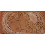 Petran, painting on terracotta of two 1920s female faces, painted mark 'Petran 1977', 23.5cm W and a