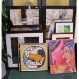 A quantity of modern abstract lithographic prints, various sizes, mounted and framed. (10)