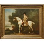 An 18th Century style equestrian portrait group of horse and rider, 77 x 102cm, in a good decorative