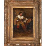 A 19th Century European, 'The Seated Cavalier', oil on canvas, study of a cavalier in fine yellow