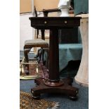 A Regency square topped occasional table, with octagonal pedestal on quatro form platform with