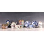 A collection of Chinese Qing period items, to include an 18th Century blue and white ovoid ink