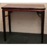 A Chinese Provincial rectangular altar table on square legs, with shaped bracket supports, 97 x 86 x