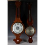 A Victorian oak banjo barometer, sold together with a mahogany and inlaid barometer (both AF).