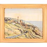 Laura Roe (20th Century, British), 'The Tin Mine', watercolour and gouache study of a coastal