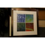 A set of ten decorative modern abstract prints, mounted and framed in silvered finish frames, 16 x
