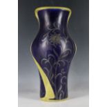 An Art Nouveau period amphora organic shaped porcelain vase, overlaid with silver stylized