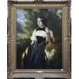 A 19th Century style Alpine School three quarter length portrait 'The Swiss Girl', 100 x 75cm, in