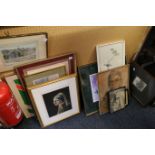 A quantity of framed and unframed prints and watercolours, covering a variety of themes and styles.