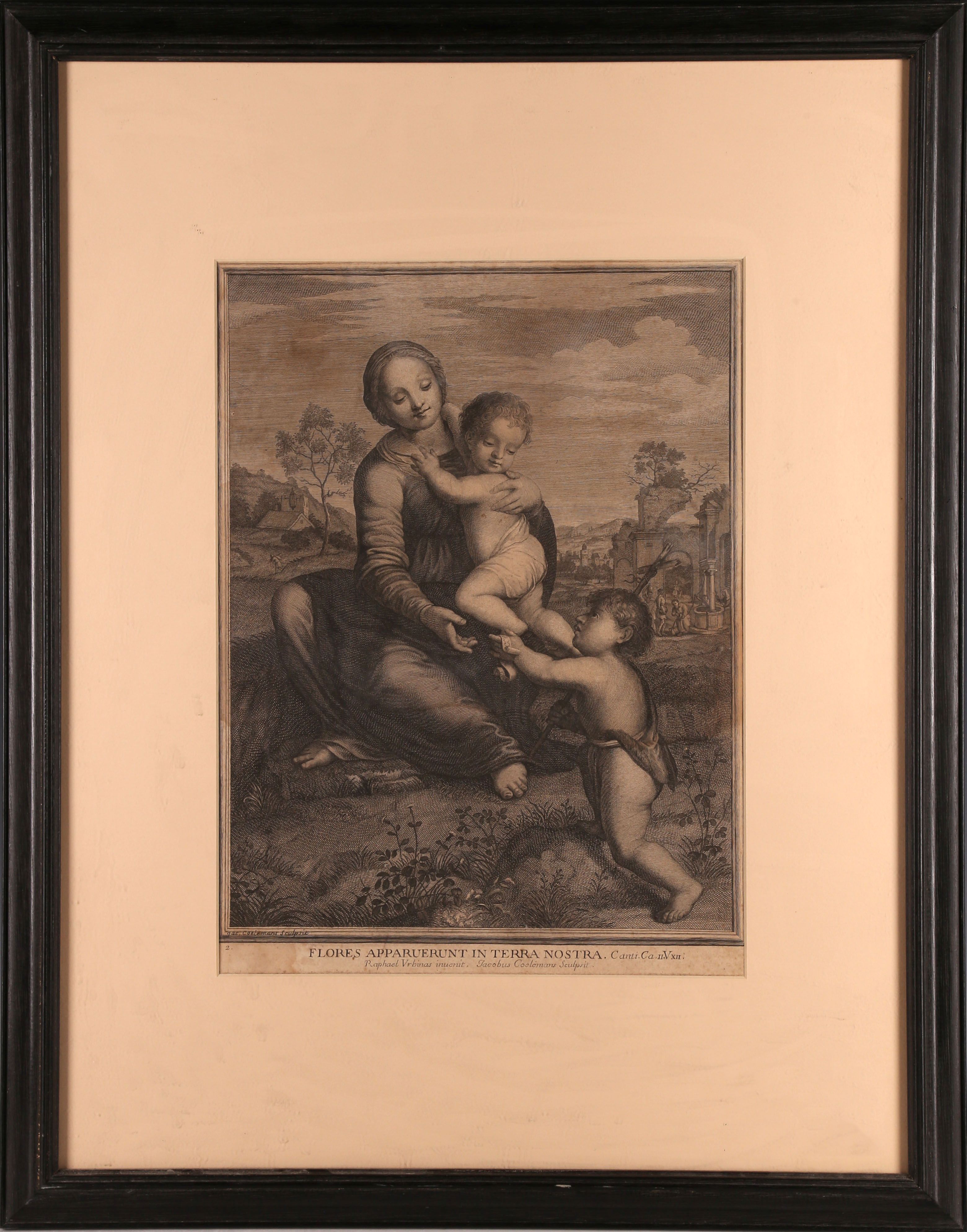 An 18th Century engraving after Raphael by Jacobus Coelemans, titled 'Flores Apparuerunt in Terra