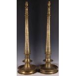 A pair of Indian cast and engraved candlestick table lamps, 72cm H. (2)