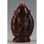A Chinese snuff bottle, carved fish, koi carp, 7.6cm H.