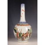A Chinese stem vase, red bats above a warrior encampment sited in front of a walled enemy with