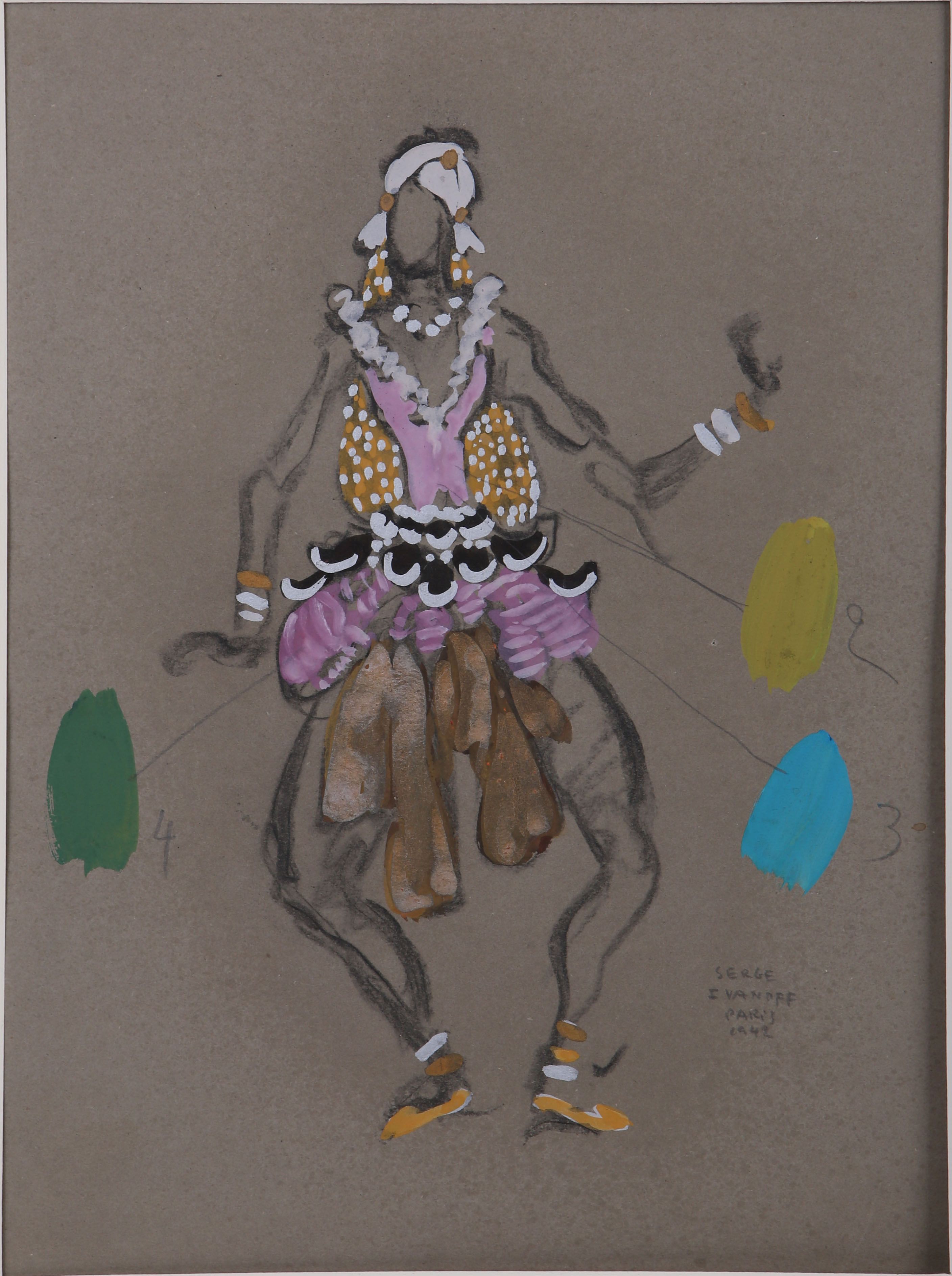 Serge Ivanoff (1893-1983, Russian), 'Costume Design for Prince and Dancer', gouache on grey board, - Image 2 of 6