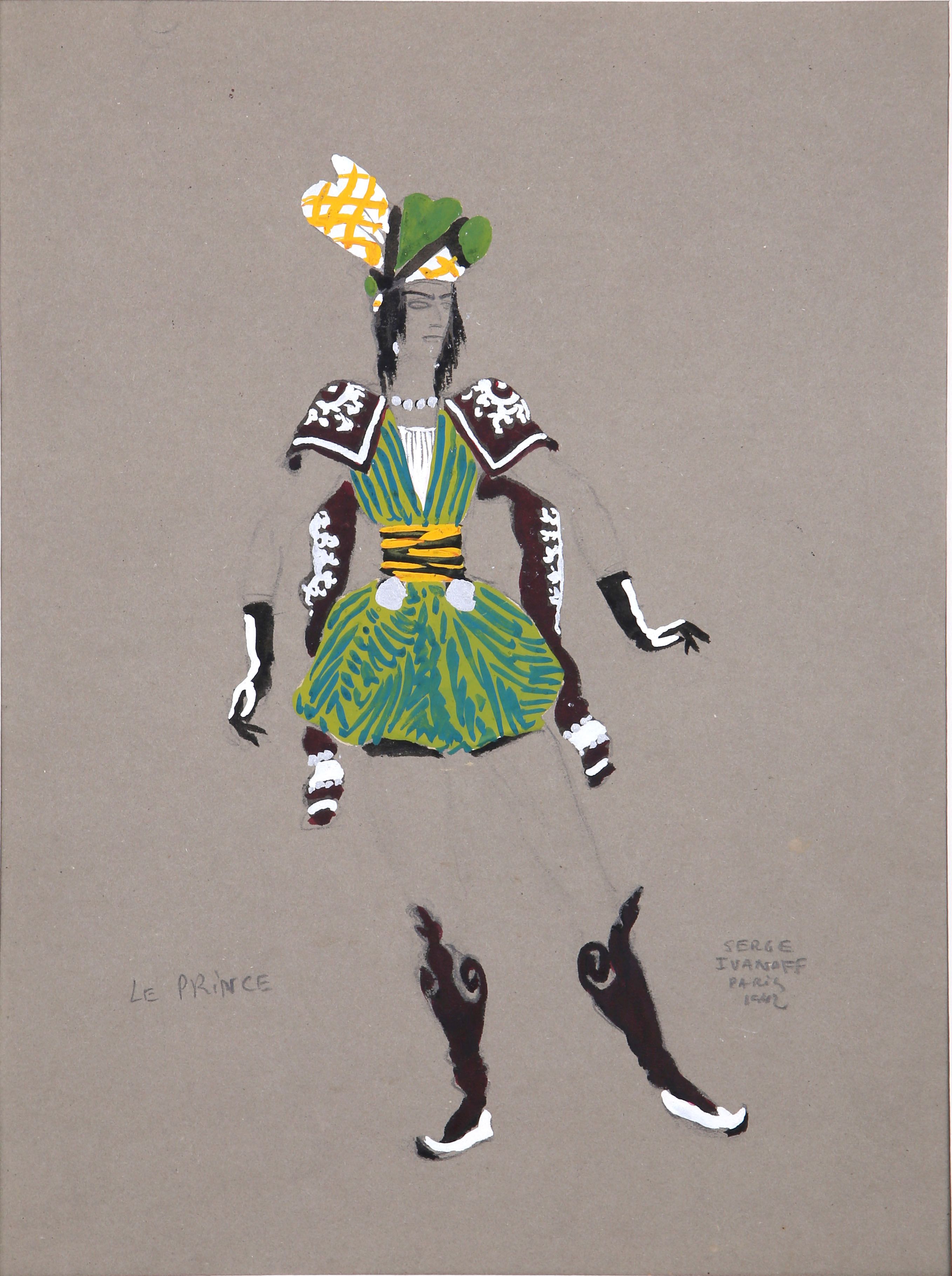 Serge Ivanoff (1893-1983, Russian), 'Costume Design for Prince and Dancer', gouache on grey board, - Image 4 of 6