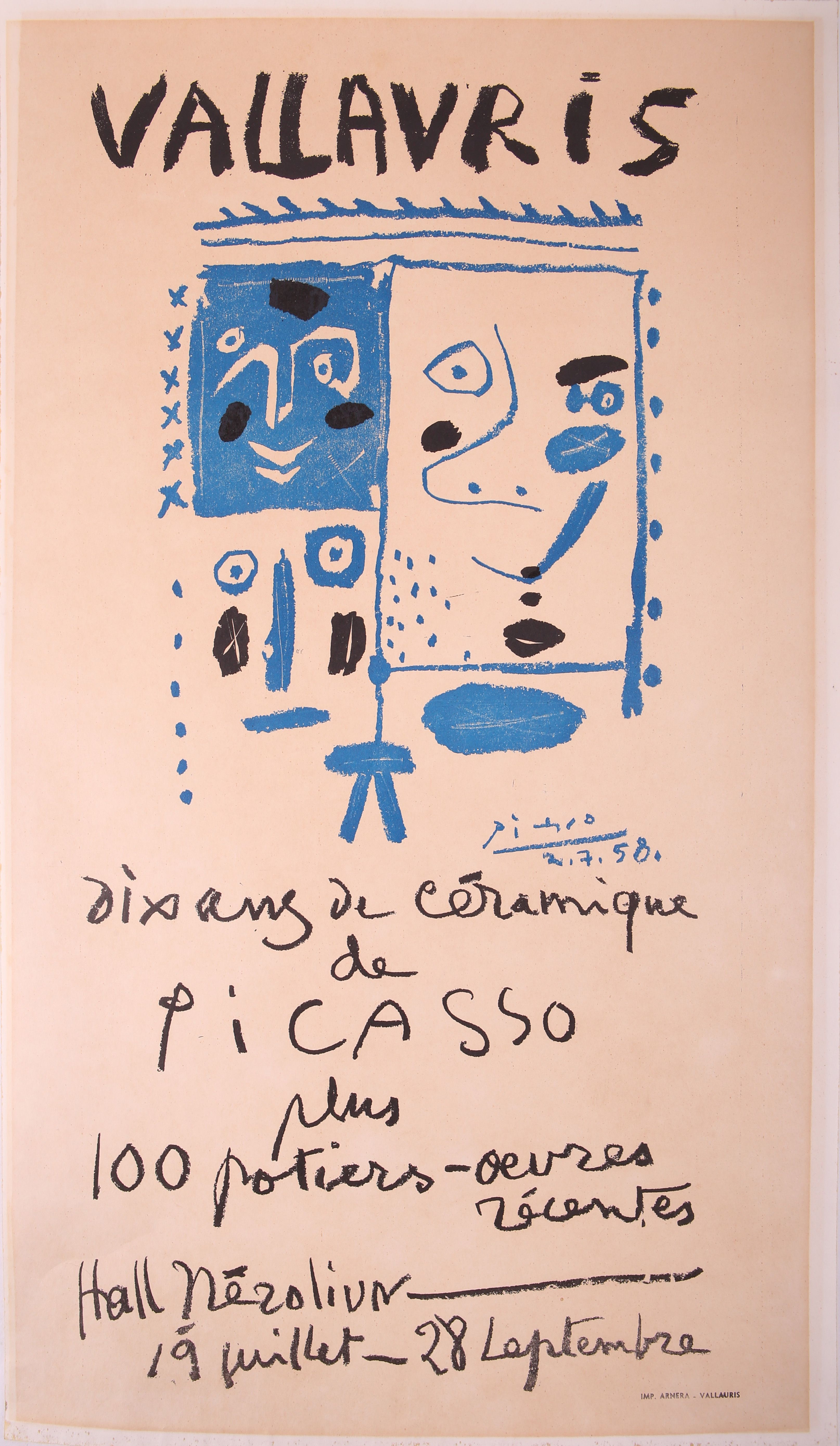 Pablo Picasso (1881-1973), "Owl, Glass and Flower - Galerie 65, Cannes", lithograph printed in