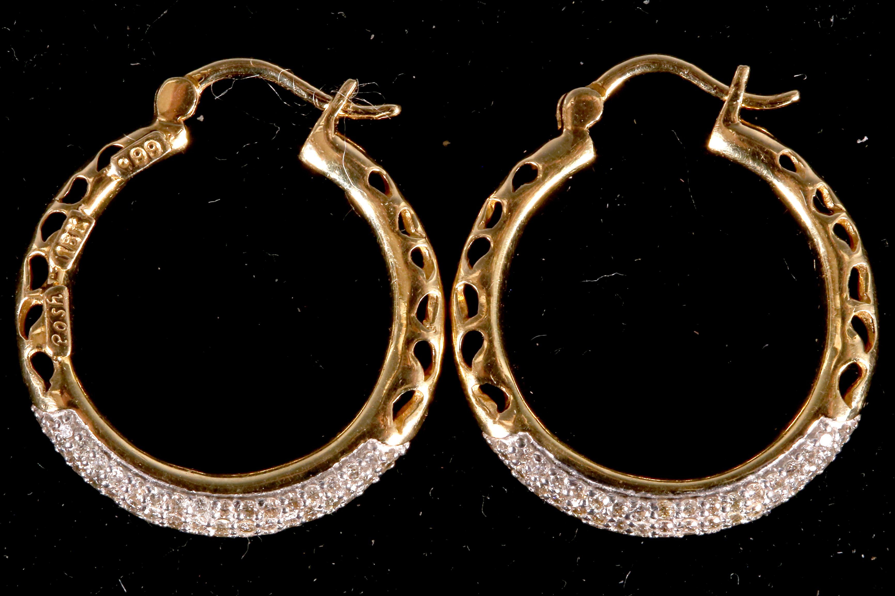 A pair of 18ct yellow gold and diamond hoop earrings, 0.99pts total. - Image 2 of 2