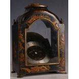 An early 20th Century chinoiserie decorated clock case, in pagoda type from with brass ring