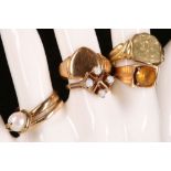 A selection of rings, to include two 18ct gold signet rings, and four 9ct dress rings (weights: