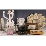 An interesting miscellaneous lot, comprising a Meissen blanc de chine candelabra, a Canton enamelled