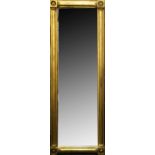 A pair of giltwood framed landscape mirrors, having 1/2 round column framing, with inset balls at