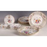 Five late 19th Century Meissen hard porcelain cabinet plates, painted centrally with Deutsche
