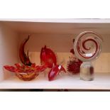 A Murano Italian glass fish, and other Italian glass sculptures, spiral 26.5cm by Ferro & Lazzarini.