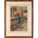 A late 19th Century Italian School, watercolour, gentleman leaning on a balustrade, unsigned,