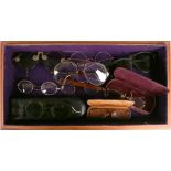 A pair of 19th Century Japanese wooden frames glasses and other spectacles, and sun glasses and