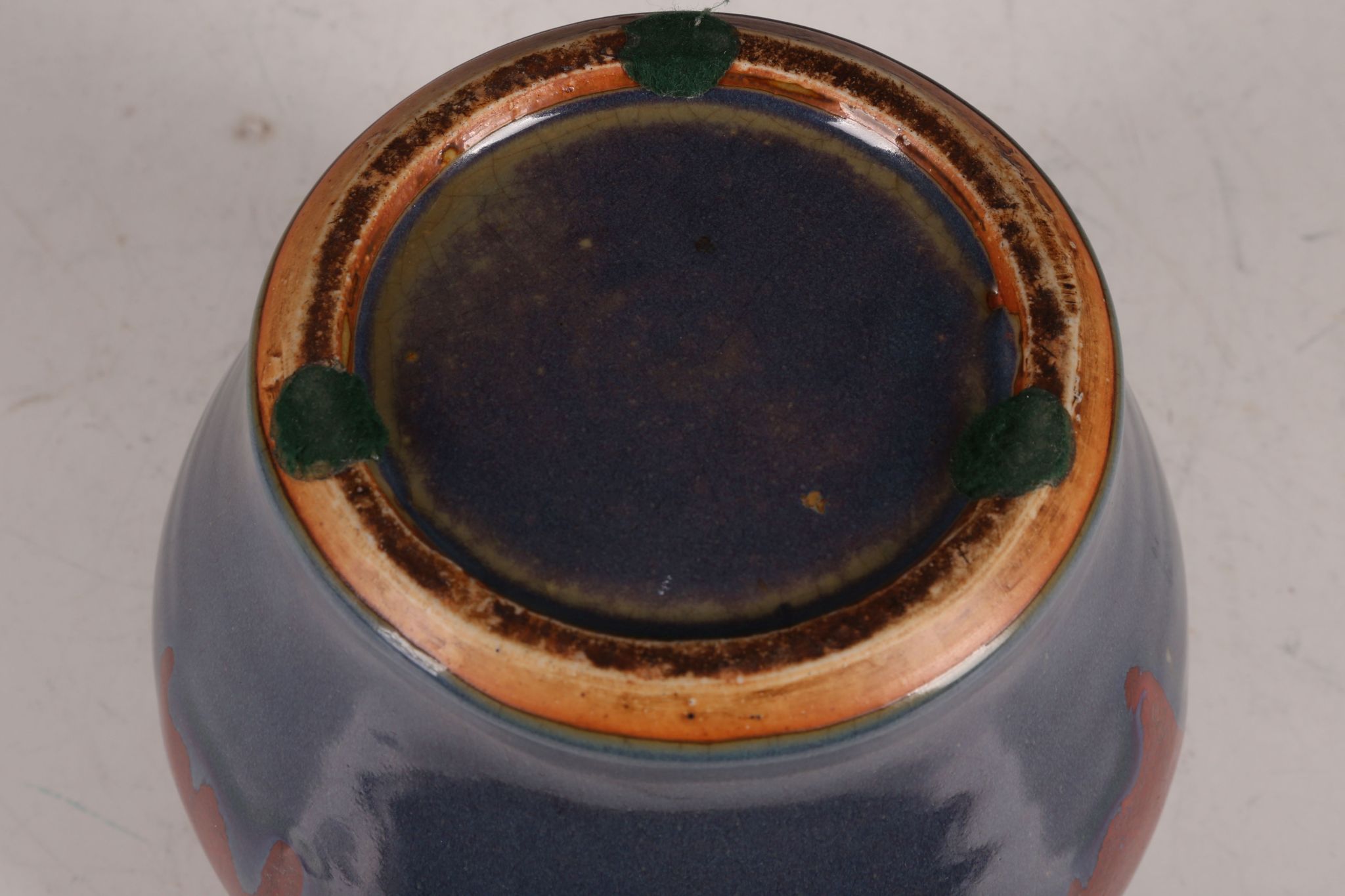 A Chinese flambé glazed wide shouldered vase, with red steaks in the glaze, 17cm H. - Image 3 of 3