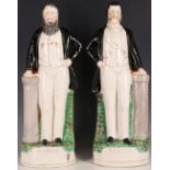 Two 19th Century glazed Staffordshire pottery figures, one of them 'Moody', both wearing black frock