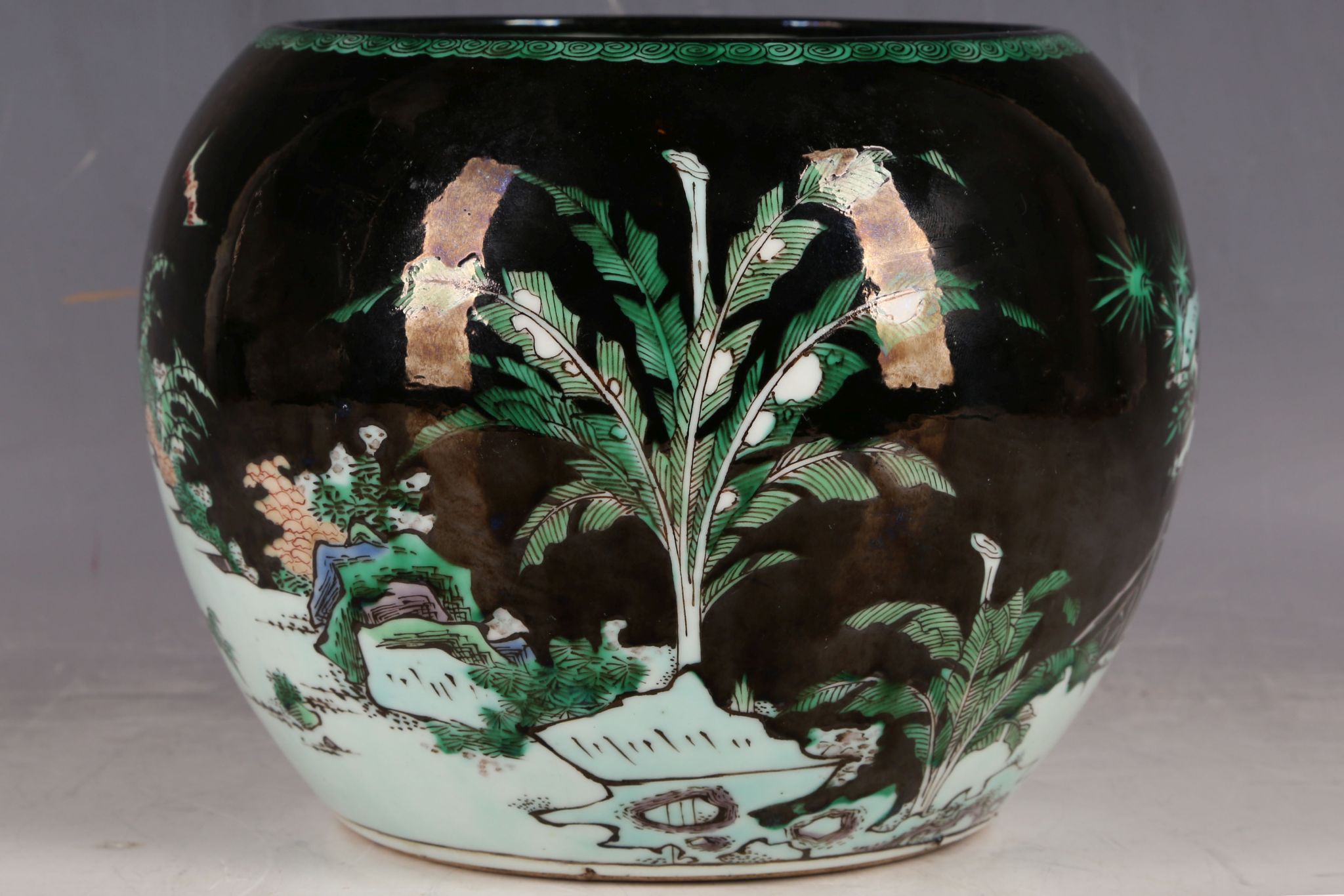 A Chinese famille noire globular vase, decorated with scholars, children, cranes and deer in a - Image 2 of 3