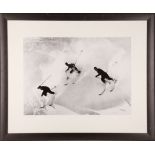 'Three Skiers Through Powder', large silver gelatin resin print, of skiing action on the slopes of