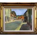 John Haskins (20th Century, British), a framed oil on board, view of Saffron Walden Essex, signed