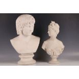 A 20th Century bust of a young Roman Emperor, possibly Antinous. Together with another bust of