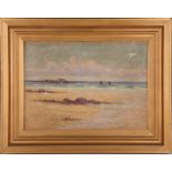 French, late 19th / early 20th Century, oil on canvas, shoreline study, with red masted sail boats