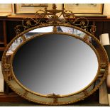 A 19th Century overmantel mirror, flaming urn with acanthus trailing set above ribbon twist